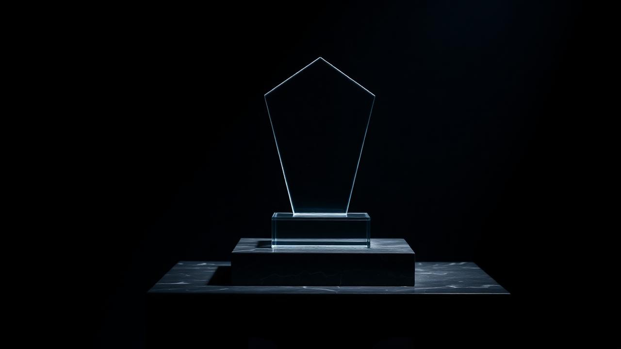 Troféu e elementos do Prêmio Limitless RD Station 2025, com a BGCOM finalista entre as melhores agências do Brasil